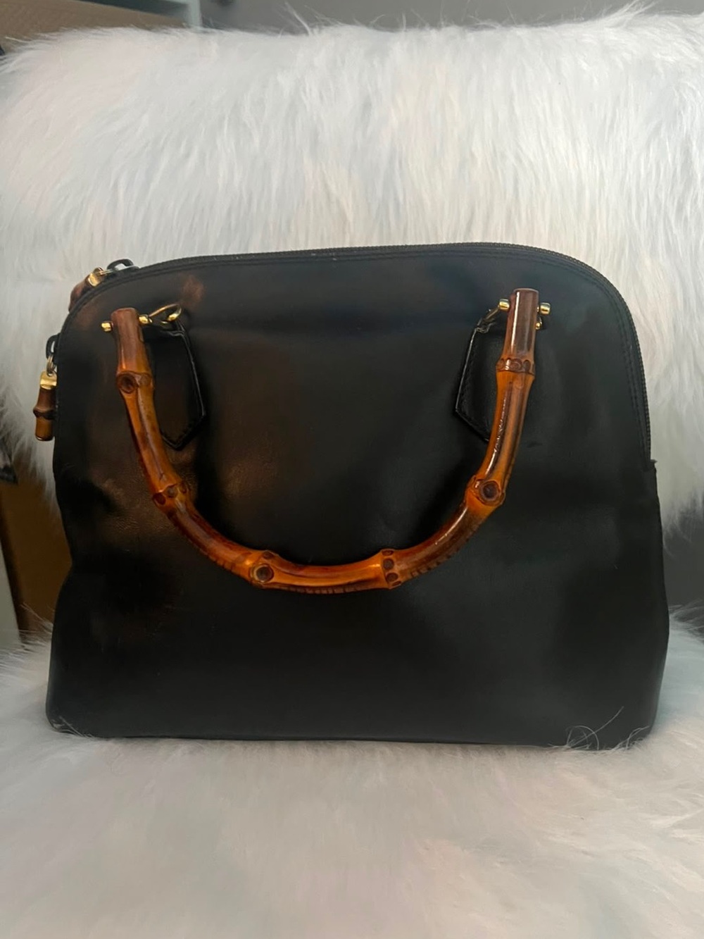 GUCCI Bamboo Handle Alma Hand Bag Leather 2Way Shoulder Bag